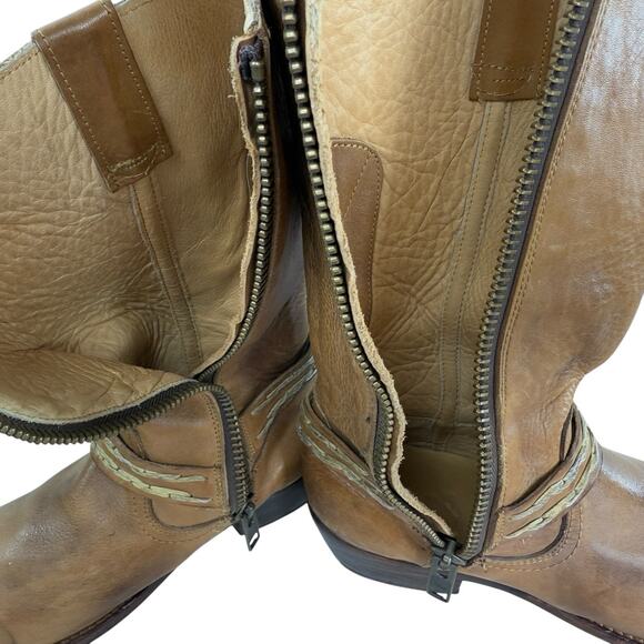 Bed Stu Harness Biker Western Moto Boots Tan Leather Distressed Women Size 10 - Picture 11 of 12